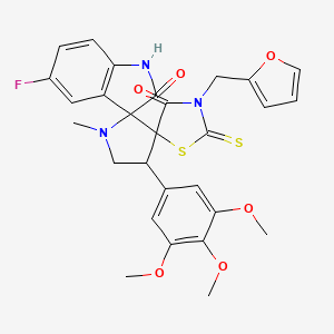 molecular formula C28H26FN3O6S2 B4316256 5-fluoro-3''-(2-furylmethyl)-1'-methyl-2''-thioxo-4'-(3,4,5-trimethoxyphenyl)-4''H-dispiro[indole-3,2'-pyrrolidine-3',5''-[1,3]thiazolidine]-2,4''(1H)-dione 