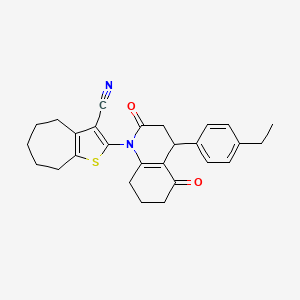 molecular formula C27H28N2O2S B4316322 2-[4-(4-ethylphenyl)-2,5-dioxo-3,4,5,6,7,8-hexahydroquinolin-1(2H)-yl]-5,6,7,8-tetrahydro-4H-cyclohepta[b]thiophene-3-carbonitrile 