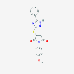 molecular formula C20H18N4O3S B431633 1-(4-ethoxyphenyl)-3-[(5-phenyl-4H-1,2,4-triazol-3-yl)sulfanyl]-2,5-pyrrolidinedione CAS No. 488128-67-2
