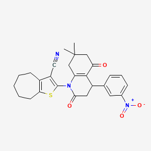 molecular formula C27H27N3O4S B4316336 2-[7,7-dimethyl-4-(3-nitrophenyl)-2,5-dioxo-3,4,5,6,7,8-hexahydroquinolin-1(2H)-yl]-5,6,7,8-tetrahydro-4H-cyclohepta[b]thiophene-3-carbonitrile 