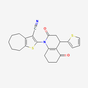 molecular formula C23H22N2O2S2 B4316342 2-[2,5-dioxo-4-(2-thienyl)-3,4,5,6,7,8-hexahydroquinolin-1(2H)-yl]-5,6,7,8-tetrahydro-4H-cyclohepta[b]thiophene-3-carbonitrile 