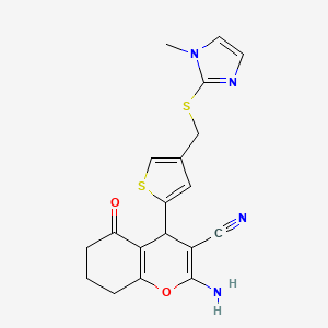 molecular formula C19H18N4O2S2 B4316569 2-amino-4-(4-{[(1-methyl-1H-imidazol-2-yl)thio]methyl}-2-thienyl)-5-oxo-5,6,7,8-tetrahydro-4H-chromene-3-carbonitrile 