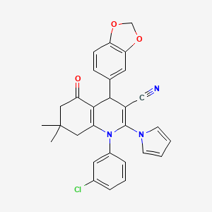 4-(1,3-benzodioxol-5-yl)-1-(3-chlorophenyl)-7,7-dimethyl-5-oxo-2-(1H-pyrrol-1-yl)-1,4,5,6,7,8-hexahydroquinoline-3-carbonitrile