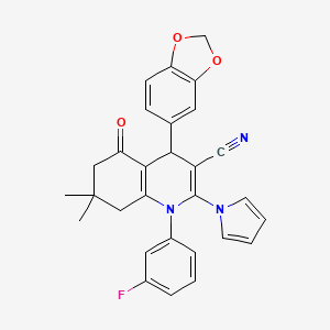 4-(1,3-benzodioxol-5-yl)-1-(3-fluorophenyl)-7,7-dimethyl-5-oxo-2-(1H-pyrrol-1-yl)-1,4,5,6,7,8-hexahydroquinoline-3-carbonitrile