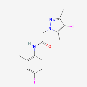 molecular formula C14H15I2N3O B4316650 2-(4-iodo-3,5-dimethyl-1H-pyrazol-1-yl)-N-(4-iodo-2-methylphenyl)acetamide 