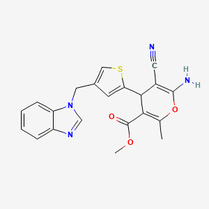 molecular formula C21H18N4O3S B4316702 methyl 6-amino-4-[4-(1H-benzimidazol-1-ylmethyl)-2-thienyl]-5-cyano-2-methyl-4H-pyran-3-carboxylate 