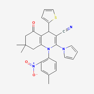 molecular formula C27H24N4O3S B4316803 7,7-dimethyl-1-(4-methyl-2-nitrophenyl)-5-oxo-2-(1H-pyrrol-1-yl)-4-(2-thienyl)-1,4,5,6,7,8-hexahydroquinoline-3-carbonitrile 