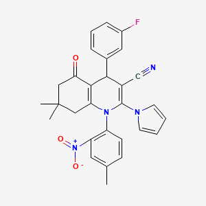 4-(3-fluorophenyl)-7,7-dimethyl-1-(4-methyl-2-nitrophenyl)-5-oxo-2-(1H-pyrrol-1-yl)-1,4,5,6,7,8-hexahydroquinoline-3-carbonitrile