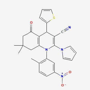 molecular formula C27H24N4O3S B4316832 7,7-dimethyl-1-(2-methyl-5-nitrophenyl)-5-oxo-2-(1H-pyrrol-1-yl)-4-(2-thienyl)-1,4,5,6,7,8-hexahydroquinoline-3-carbonitrile 