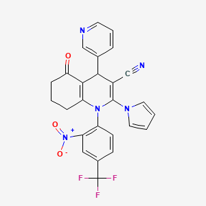 molecular formula C26H18F3N5O3 B4316854 1-[2-nitro-4-(trifluoromethyl)phenyl]-5-oxo-4-pyridin-3-yl-2-(1H-pyrrol-1-yl)-1,4,5,6,7,8-hexahydroquinoline-3-carbonitrile 