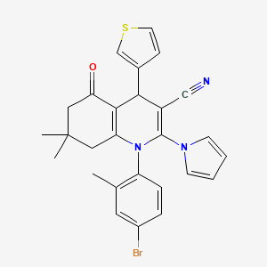 molecular formula C27H24BrN3OS B4316896 1-(4-bromo-2-methylphenyl)-7,7-dimethyl-5-oxo-2-(1H-pyrrol-1-yl)-4-(3-thienyl)-1,4,5,6,7,8-hexahydroquinoline-3-carbonitrile 