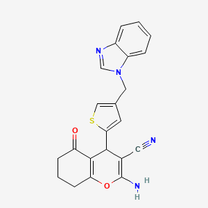 molecular formula C22H18N4O2S B4316936 2-amino-4-[4-(1H-benzimidazol-1-ylmethyl)-2-thienyl]-5-oxo-5,6,7,8-tetrahydro-4H-chromene-3-carbonitrile 