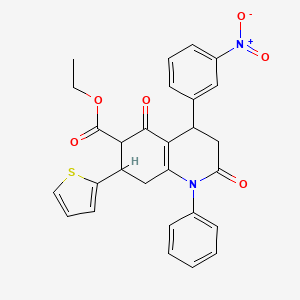 molecular formula C28H24N2O6S B4316990 ethyl 4-(3-nitrophenyl)-2,5-dioxo-1-phenyl-7-(2-thienyl)-1,2,3,4,5,6,7,8-octahydroquinoline-6-carboxylate 