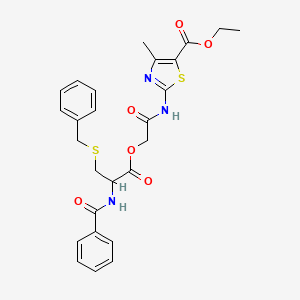 molecular formula C26H27N3O6S2 B4317043 ethyl 2-({[(N-benzoyl-S-benzylcysteinyl)oxy]acetyl}amino)-4-methyl-1,3-thiazole-5-carboxylate 