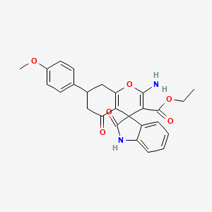 ethyl 2-amino-7-(4-methoxyphenyl)-2',5-dioxo-1',2',5,6,7,8-hexahydrospiro[chromene-4,3'-indole]-3-carboxylate