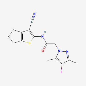 molecular formula C15H15IN4OS B4317229 N-(3-cyano-5,6-dihydro-4H-cyclopenta[b]thien-2-yl)-2-(4-iodo-3,5-dimethyl-1H-pyrazol-1-yl)acetamide 