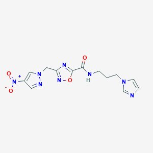 molecular formula C13H14N8O4 B4317320 N-[3-(1H-imidazol-1-yl)propyl]-3-[(4-nitro-1H-pyrazol-1-yl)methyl]-1,2,4-oxadiazole-5-carboxamide 