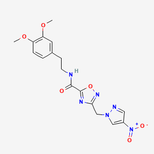 molecular formula C17H18N6O6 B4317325 N-[2-(3,4-dimethoxyphenyl)ethyl]-3-[(4-nitro-1H-pyrazol-1-yl)methyl]-1,2,4-oxadiazole-5-carboxamide 