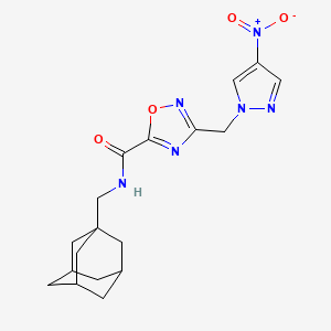 molecular formula C18H22N6O4 B4317336 N-(1-adamantylmethyl)-3-[(4-nitro-1H-pyrazol-1-yl)methyl]-1,2,4-oxadiazole-5-carboxamide 