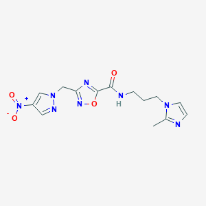 N-[3-(2-methyl-1H-imidazol-1-yl)propyl]-3-[(4-nitro-1H-pyrazol-1-yl)methyl]-1,2,4-oxadiazole-5-carboxamide