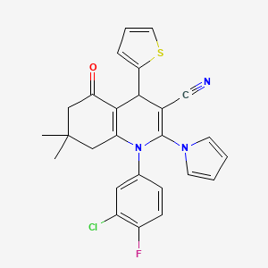 1-(3-chloro-4-fluorophenyl)-7,7-dimethyl-5-oxo-2-(1H-pyrrol-1-yl)-4-(2-thienyl)-1,4,5,6,7,8-hexahydroquinoline-3-carbonitrile