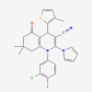 1-(3-chloro-4-fluorophenyl)-7,7-dimethyl-4-(3-methyl-2-thienyl)-5-oxo-2-(1H-pyrrol-1-yl)-1,4,5,6,7,8-hexahydroquinoline-3-carbonitrile