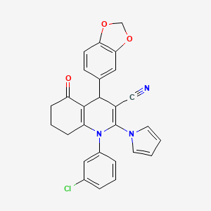 4-(1,3-benzodioxol-5-yl)-1-(3-chlorophenyl)-5-oxo-2-(1H-pyrrol-1-yl)-1,4,5,6,7,8-hexahydroquinoline-3-carbonitrile