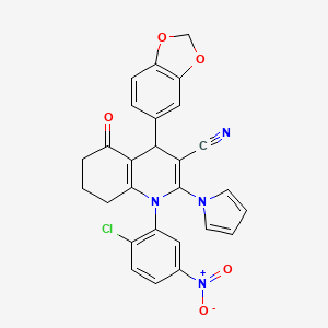 molecular formula C27H19ClN4O5 B4317530 4-(1,3-benzodioxol-5-yl)-1-(2-chloro-5-nitrophenyl)-5-oxo-2-(1H-pyrrol-1-yl)-1,4,5,6,7,8-hexahydroquinoline-3-carbonitrile 