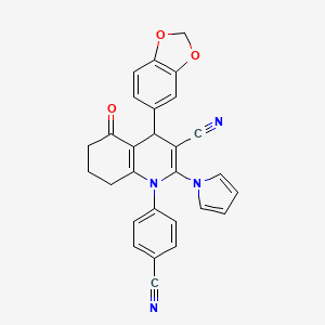 4-(1,3-benzodioxol-5-yl)-1-(4-cyanophenyl)-5-oxo-2-(1H-pyrrol-1-yl)-1,4,5,6,7,8-hexahydroquinoline-3-carbonitrile