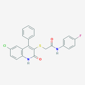 molecular formula C23H16ClFN2O2S B431756 2-[(6-chloro-2-oxo-4-phenyl-1H-quinolin-3-yl)sulfanyl]-N-(4-fluorophenyl)acetamide CAS No. 523990-95-6