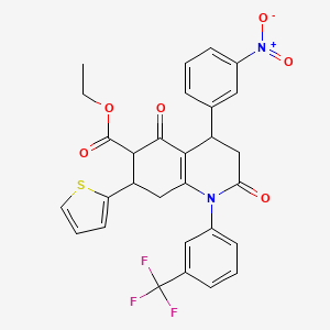 molecular formula C29H23F3N2O6S B4317588 ethyl 4-(3-nitrophenyl)-2,5-dioxo-7-(2-thienyl)-1-[3-(trifluoromethyl)phenyl]-1,2,3,4,5,6,7,8-octahydroquinoline-6-carboxylate 