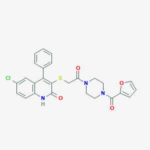 molecular formula C26H22ClN3O4S B431761 6-chloro-3-({2-[4-(2-furoyl)-1-piperazinyl]-2-oxoethyl}sulfanyl)-4-phenyl-2(1H)-quinolinone CAS No. 523990-94-5
