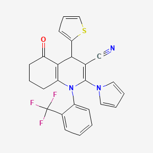 molecular formula C25H18F3N3OS B4317714 5-oxo-2-(1H-pyrrol-1-yl)-4-(2-thienyl)-1-[2-(trifluoromethyl)phenyl]-1,4,5,6,7,8-hexahydroquinoline-3-carbonitrile 