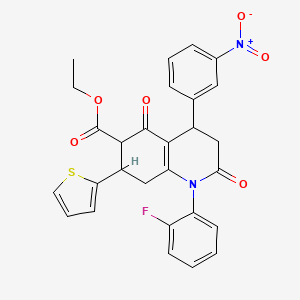 molecular formula C28H23FN2O6S B4317778 ethyl 1-(2-fluorophenyl)-4-(3-nitrophenyl)-2,5-dioxo-7-(2-thienyl)-1,2,3,4,5,6,7,8-octahydroquinoline-6-carboxylate 