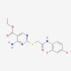 molecular formula C15H14F2N4O3S B4317779 ethyl 4-amino-2-({2-[(2,4-difluorophenyl)amino]-2-oxoethyl}thio)pyrimidine-5-carboxylate 