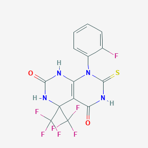 molecular formula C14H7F7N4O2S B4317902 8-(2-fluorophenyl)-7-thioxo-4,4-bis(trifluoromethyl)-4,6,7,8-tetrahydropyrimido[4,5-d]pyrimidine-2,5(1H,3H)-dione 