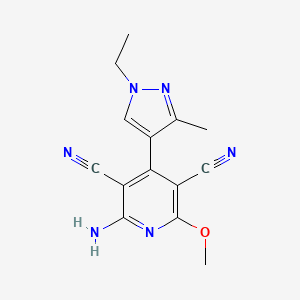 molecular formula C14H14N6O B4317962 2-amino-4-(1-ethyl-3-methyl-1H-pyrazol-4-yl)-6-methoxypyridine-3,5-dicarbonitrile 