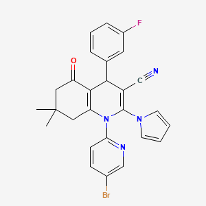 molecular formula C27H22BrFN4O B4317966 1-(5-bromopyridin-2-yl)-4-(3-fluorophenyl)-7,7-dimethyl-5-oxo-2-(1H-pyrrol-1-yl)-1,4,5,6,7,8-hexahydroquinoline-3-carbonitrile 