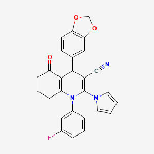 4-(1,3-benzodioxol-5-yl)-1-(3-fluorophenyl)-5-oxo-2-(1H-pyrrol-1-yl)-1,4,5,6,7,8-hexahydroquinoline-3-carbonitrile