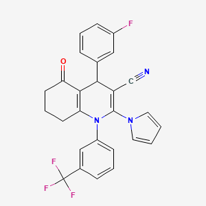 molecular formula C27H19F4N3O B4318041 4-(3-fluorophenyl)-5-oxo-2-(1H-pyrrol-1-yl)-1-[3-(trifluoromethyl)phenyl]-1,4,5,6,7,8-hexahydroquinoline-3-carbonitrile 