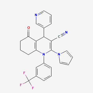 molecular formula C26H19F3N4O B4318054 5-oxo-4-pyridin-3-yl-2-(1H-pyrrol-1-yl)-1-[3-(trifluoromethyl)phenyl]-1,4,5,6,7,8-hexahydroquinoline-3-carbonitrile 