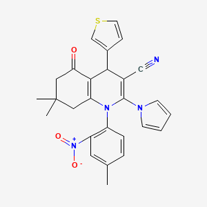 molecular formula C27H24N4O3S B4318075 7,7-dimethyl-1-(4-methyl-2-nitrophenyl)-5-oxo-2-(1H-pyrrol-1-yl)-4-(3-thienyl)-1,4,5,6,7,8-hexahydroquinoline-3-carbonitrile 