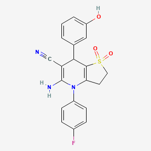 molecular formula C20H16FN3O3S B4318117 5-amino-4-(4-fluorophenyl)-7-(3-hydroxyphenyl)-2,3,4,7-tetrahydrothieno[3,2-b]pyridine-6-carbonitrile 1,1-dioxide 