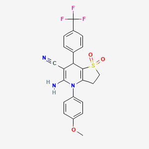 molecular formula C22H18F3N3O3S B4318120 5-amino-4-(4-methoxyphenyl)-7-[4-(trifluoromethyl)phenyl]-2,3,4,7-tetrahydrothieno[3,2-b]pyridine-6-carbonitrile 1,1-dioxide 