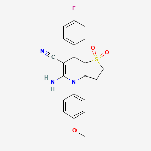 molecular formula C21H18FN3O3S B4318138 5-amino-7-(4-fluorophenyl)-4-(4-methoxyphenyl)-2,3,4,7-tetrahydrothieno[3,2-b]pyridine-6-carbonitrile 1,1-dioxide 