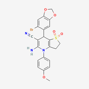 molecular formula C22H18BrN3O5S B4318144 5-amino-7-(6-bromo-1,3-benzodioxol-5-yl)-4-(4-methoxyphenyl)-2,3,4,7-tetrahydrothieno[3,2-b]pyridine-6-carbonitrile 1,1-dioxide 