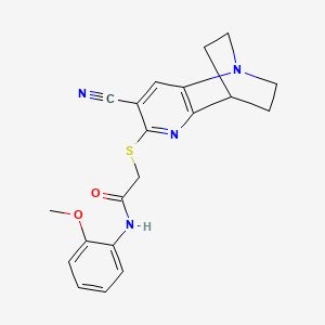 molecular formula C20H20N4O2S B4318201 2-[(4-cyano-1,6-diazatricyclo[6.2.2.0~2,7~]dodeca-2,4,6-trien-5-yl)thio]-N-(2-methoxyphenyl)acetamide 