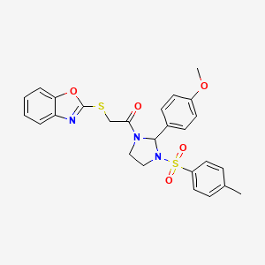 2-[(2-{2-(4-methoxyphenyl)-3-[(4-methylphenyl)sulfonyl]imidazolidin-1-yl}-2-oxoethyl)thio]-1,3-benzoxazole