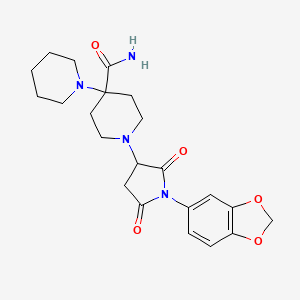 molecular formula C22H28N4O5 B4318574 1'-[1-(1,3-benzodioxol-5-yl)-2,5-dioxopyrrolidin-3-yl]-1,4'-bipiperidine-4'-carboxamide 