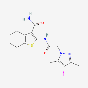 molecular formula C16H19IN4O2S B4318699 2-{[(4-iodo-3,5-dimethyl-1H-pyrazol-1-yl)acetyl]amino}-4,5,6,7-tetrahydro-1-benzothiophene-3-carboxamide 